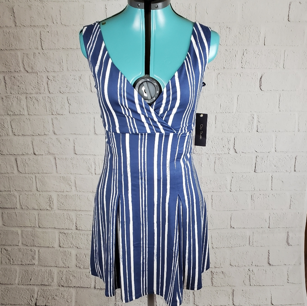 City Studio blue and white striped dress